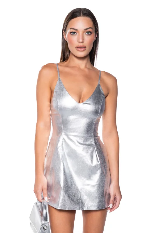 Shift DressTHE GREAT ESCAPE METALLIC SILVER MINI DRESS