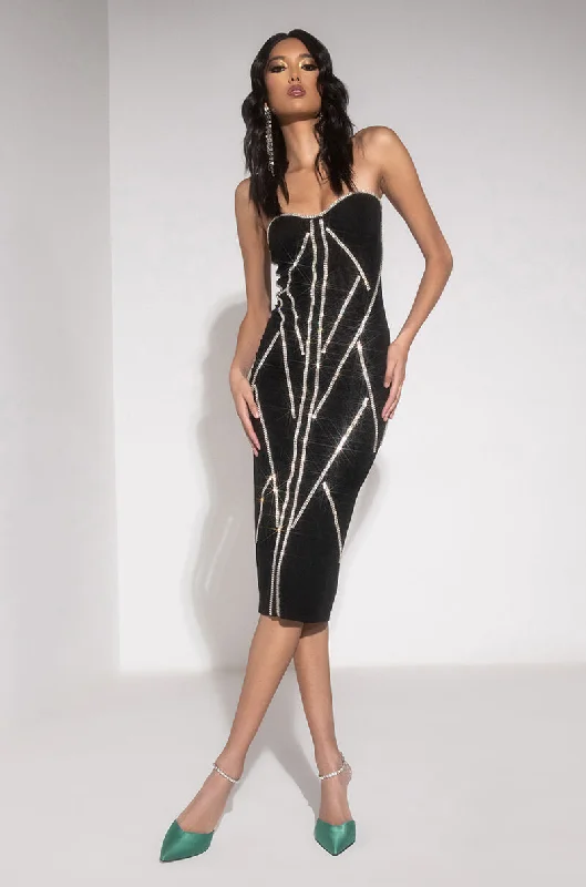 women's glam dressesCAUGHT YOU SHINING MESH STONE MIDI DRESS