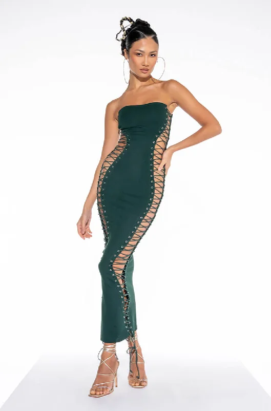 Floor-Length DressNEVER BORING LACE UP MIDI DRESS GREEN