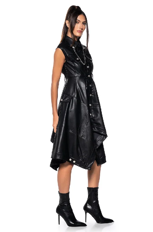 women's easy-to-wear dressesBLAIRE FLARED FAUX LEATHER MINI DRESS