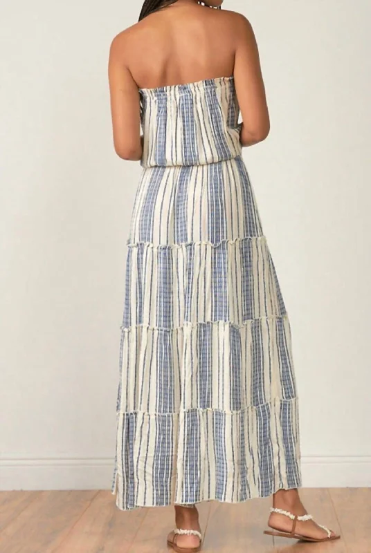 Organza DressWhite Azure Stripe Strapless Maxi