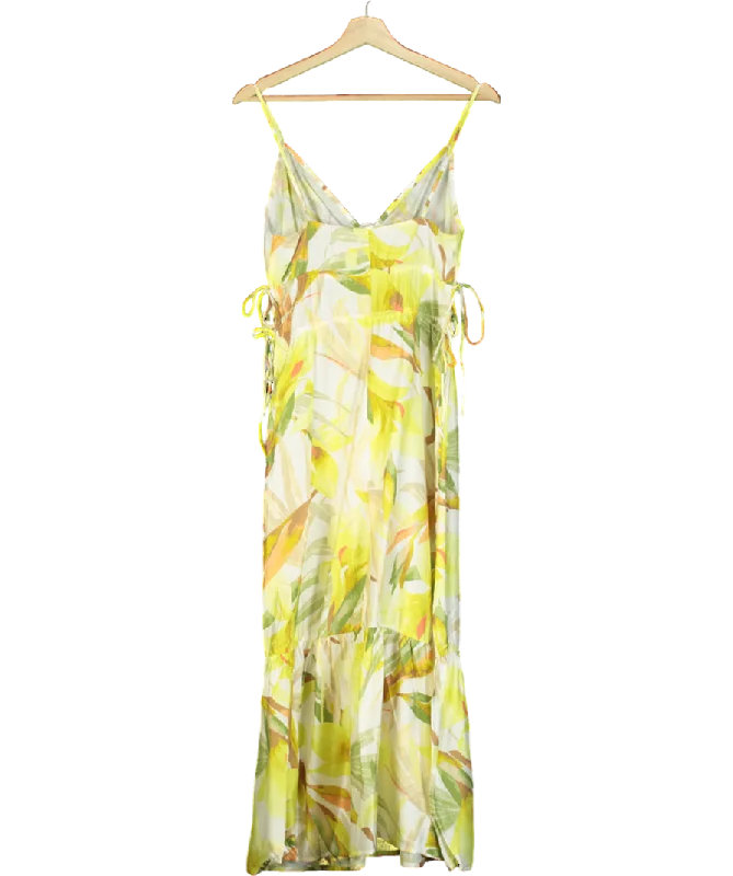 women's breathable dressesH&M Yellow Drawstring-detail Printed Maxi Dress UK XS