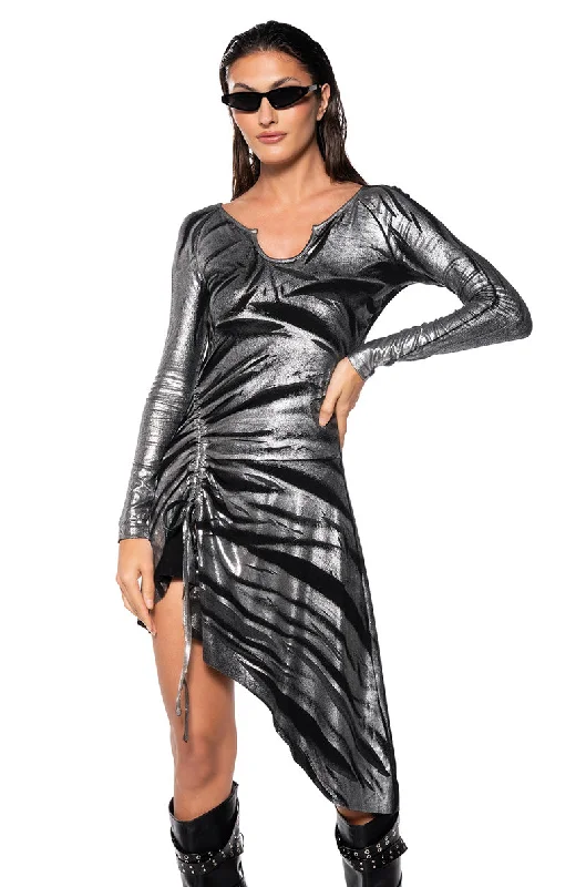 women's work dressesNOT A CASUAL GIRL METALLIC KNIT ASYMMETRICAL MINI DRESS