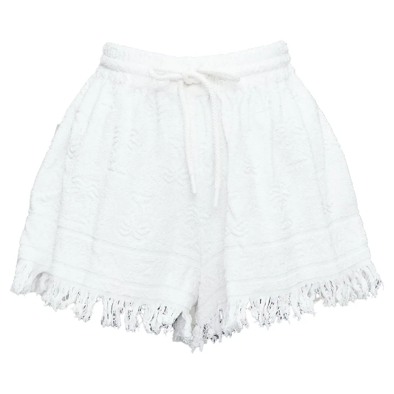 women's polyester shortsZimmermann Alight Cotton Logo Towel Fringed Shorts