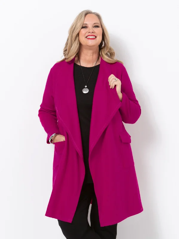 women's coats with cropped lengthsCerise Burmese Draped Front Jacket