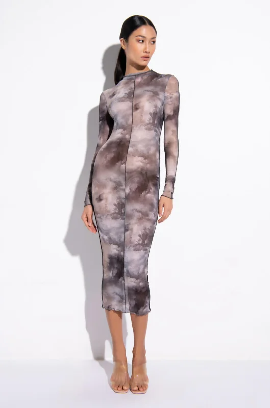 women's versatile dressesHEAD IN THE CLOUDS MESH MIDI DRESS GREY