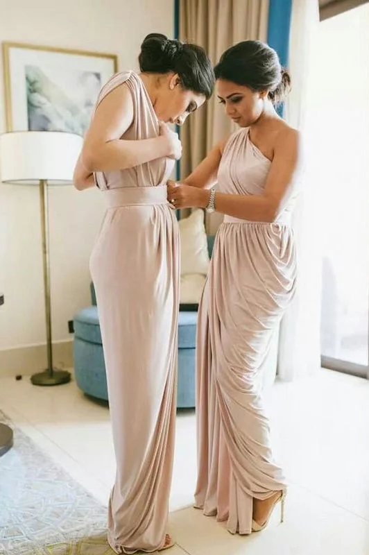 Glamour DressElegant One Shoulder Blush Long Bridesmaid Dress