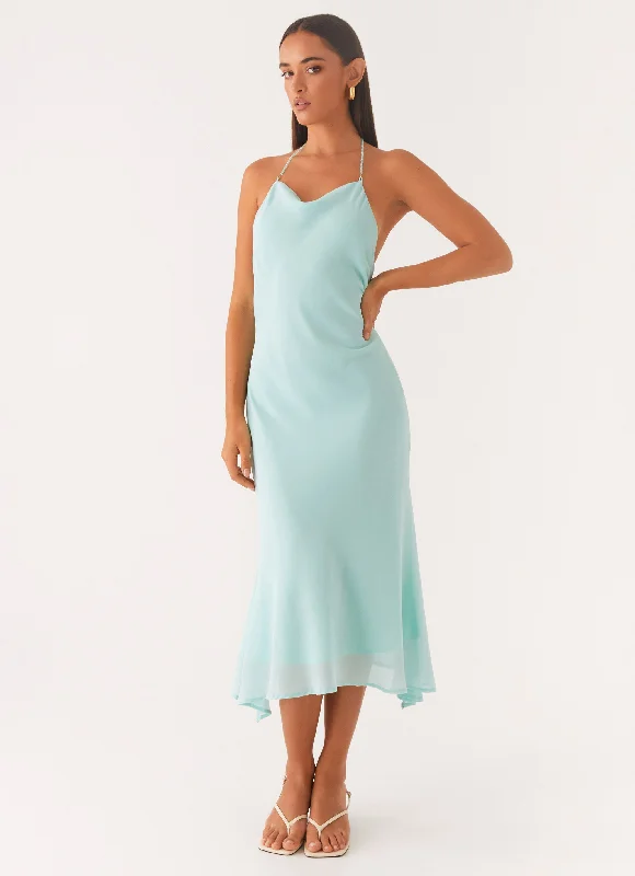 women's silk dressesDeep Dive Midi Dress - Pale Blue