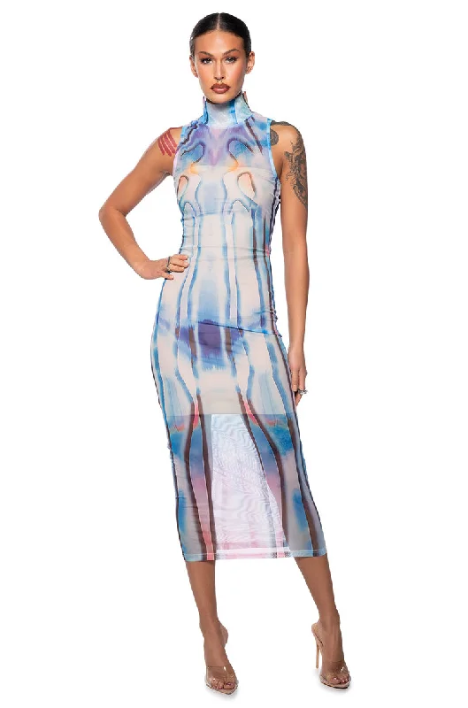 women's bridesmaid dressesWATERCOLOR MESH MIDI DRESS