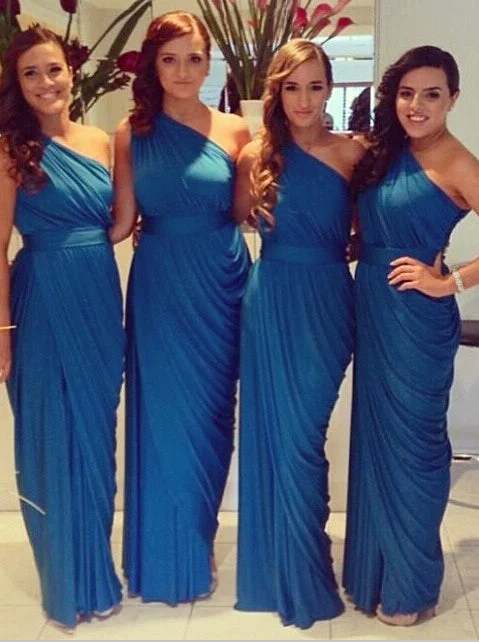 Lace DressSimple Royal Blue One Shoulder Long Bridesmaid Dress