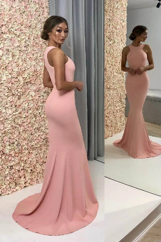 Minimalist DressGorgeous Jewel Pink Mermaid Long Bridesmaid Dress