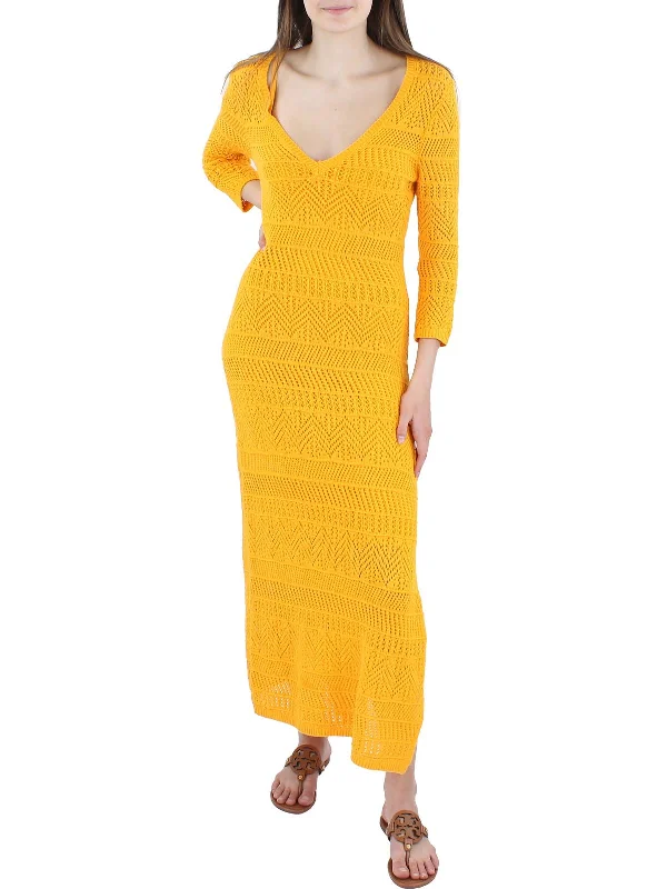 Bell-Sleeve DressRenee Womens Open Stitch Long Maxi Dress