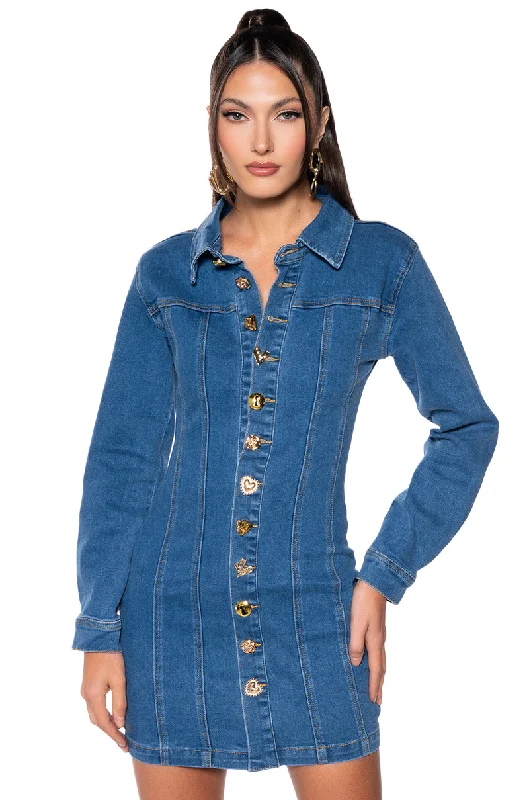 Sleeveless DressDON'T PUSH MY BUTTONS DENIM MINI DRESS