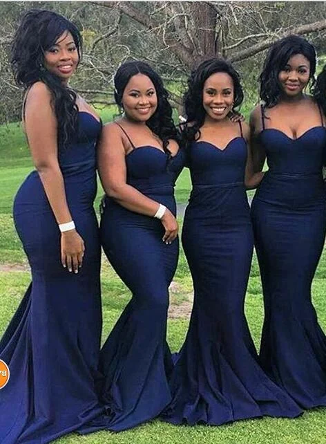 Shift DressMermaid Navy Blue Long Bridesmaid Dress with Detachable Straps