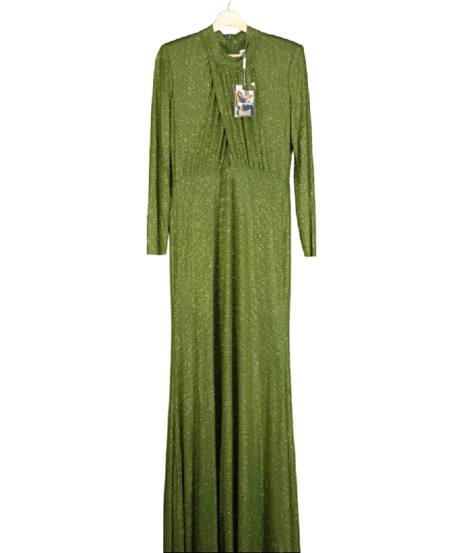 Velvet DressSelf-Portrait Olive Green Rhinestone Maxi Dress UK 14