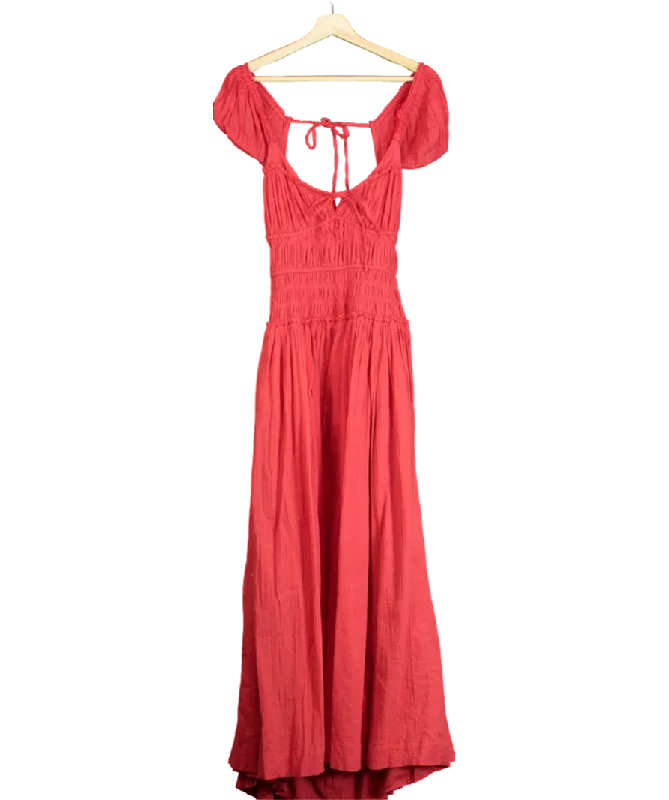 Bohemian DressFree People Red Tie Detail Ruched Maxi Dress UK S