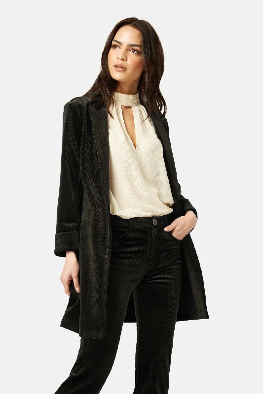 women's coats with satin liningsCorrie Bratter Returns Black Cord Blazer