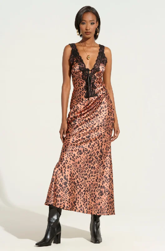 women's metallic dressesLEOPARD PRINT IS THE NEW BLACK SATIN MIDI DRESS