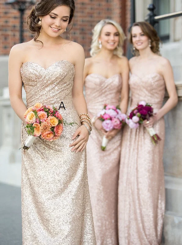 women's apple-shaped body dressesGorgeous Strapless Sequin Long Bridesmaid Dress Evening Dress