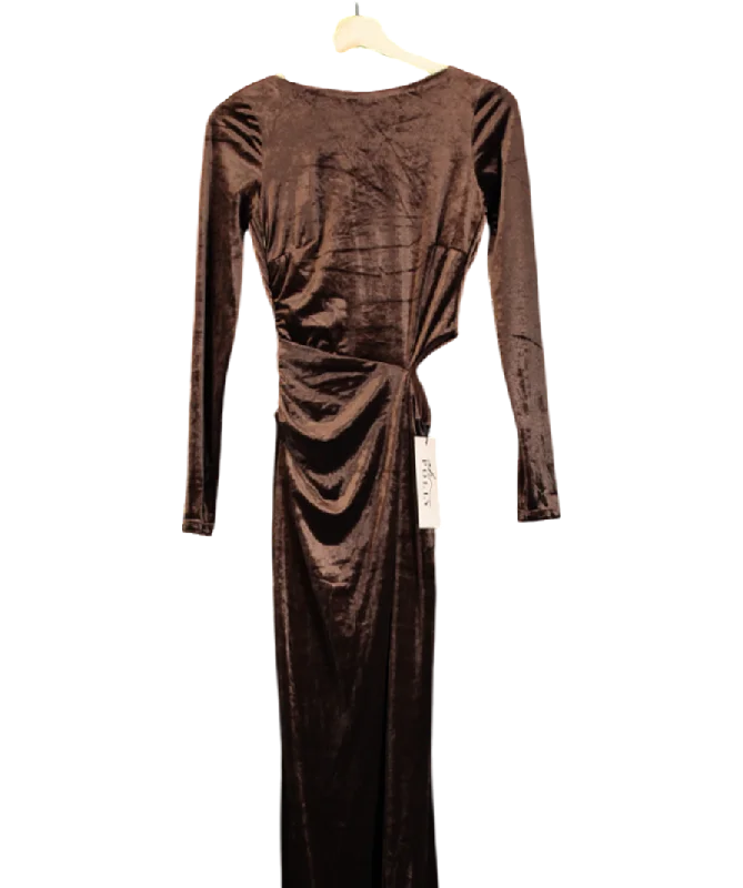 Tulle DressOh Polly Velvet Long Sleeve Maxi Dress In Chocolate Brown UK 6