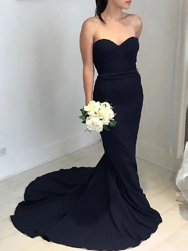 women's evening dressesSweetheart Mermaid Navy Blue Long Bridesmaid Dress