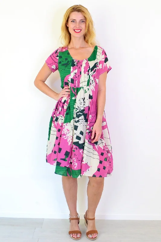 women's coats with button-down frontsAbstract Pink Green Peasant Tunic Dress