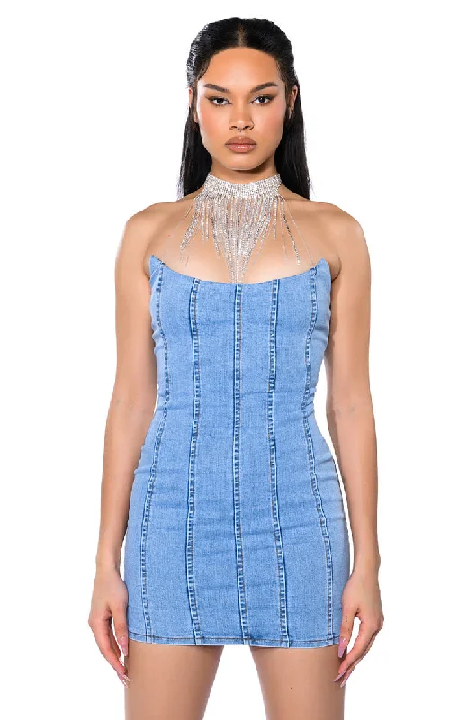 Skater DressGIVING POPSTAR DENIM MINI DRESS