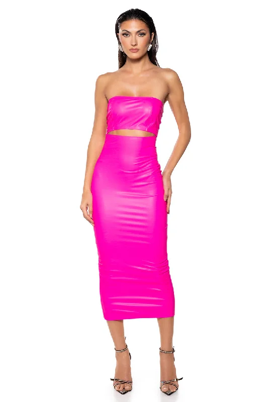 Tall Women DressPRETTY LADY PLEATHER MIDI DRESS WITH CUT OUT