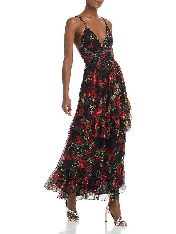 Silk DressWomens Tiered Maxi Fit & Flare Dress