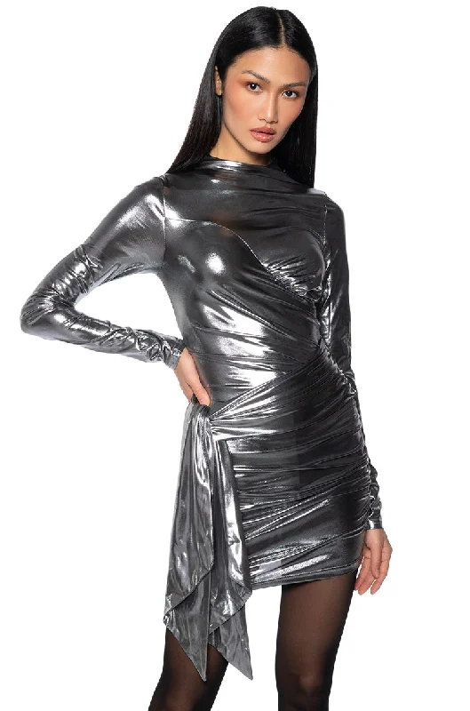 Casual DressDRIPPED IN CHROME RUCHED MINI DRESS