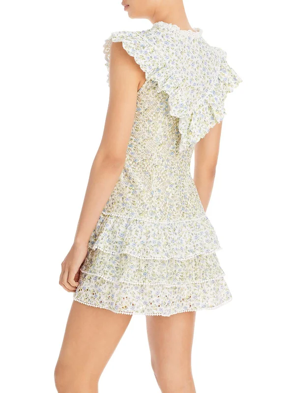 Cold-Shoulder DressWomens Lace Cascade Ruffle Mini Dress