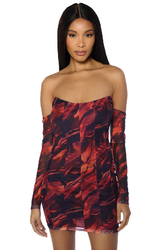 Off-The-Shoulder DressFIRE ME UP MESH MINI DRESS