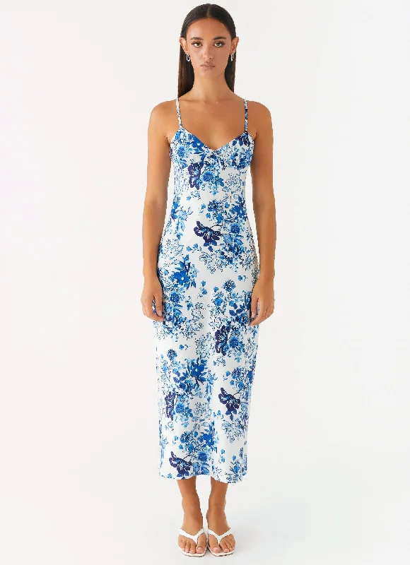 Plus-Size DressTake Chances Midi Dress - Serene Sky Floral