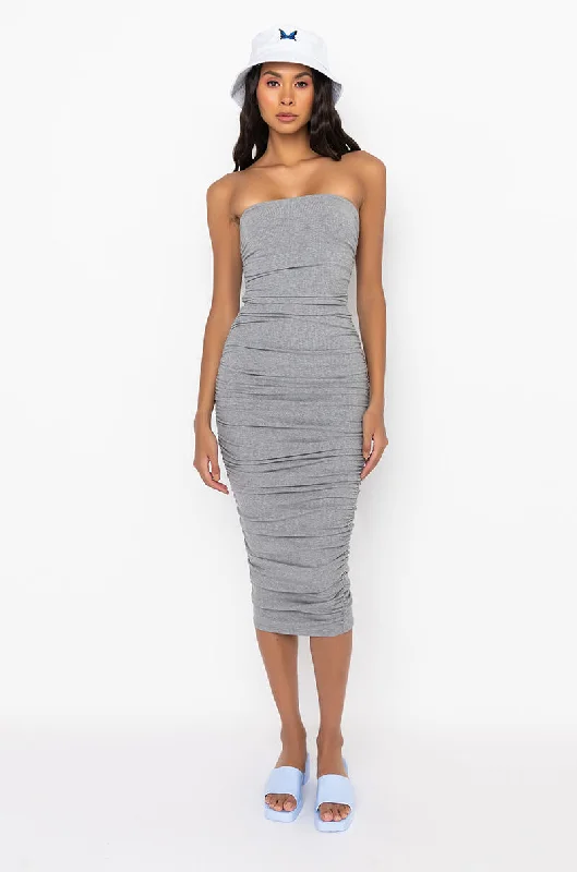 Wrap DressCAN'T GET ENOUGH EXTRA RUCHED MIDI DRESS HEATHER GREY