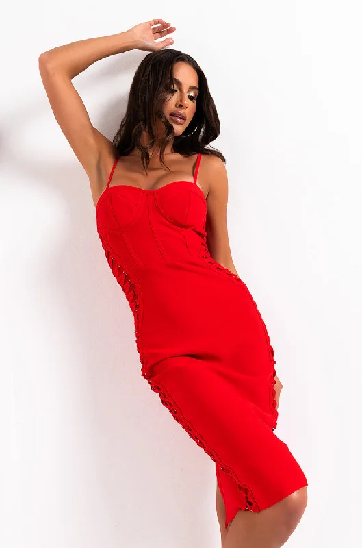 Prom DressDATE NIGHT BANDAGE MIDI DRESS RED