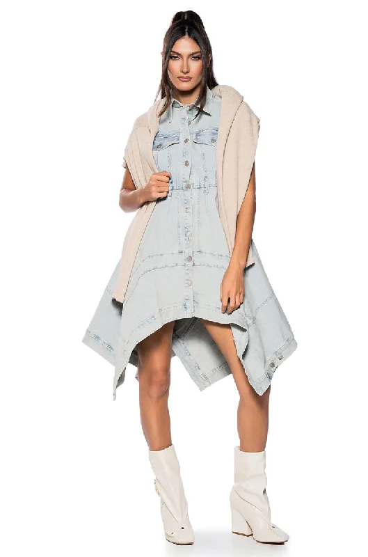 women's bow dressesWINONA CAP SLEEVE BUTTON DOWN DENIM MIDI DRESS