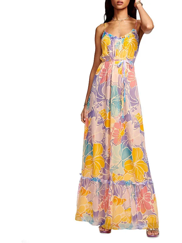 women's flowy dressesWomens Silk Floral Maxi Dress