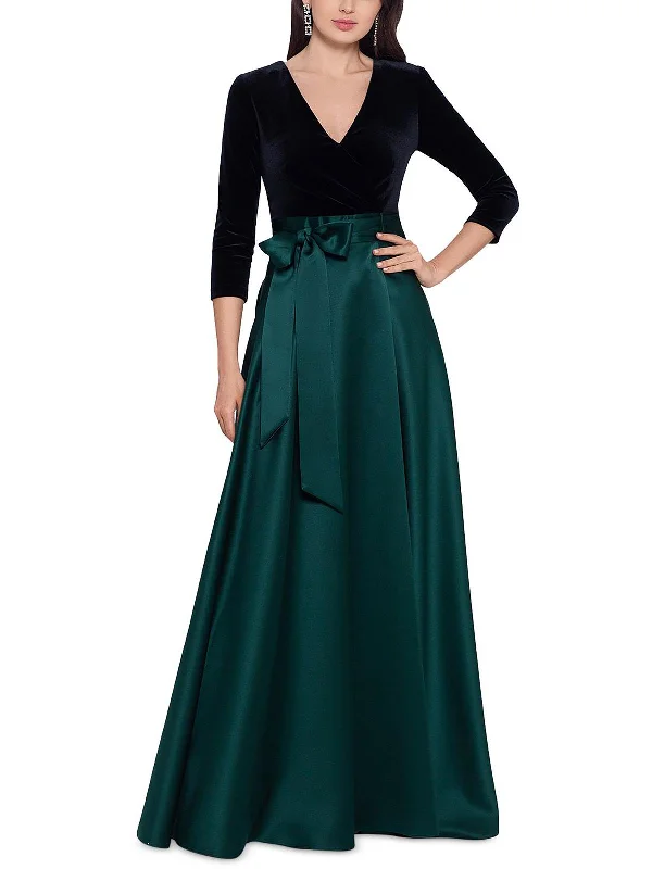 women's ruffle dressesPetites Womens Velvet Maxi Evening Dress