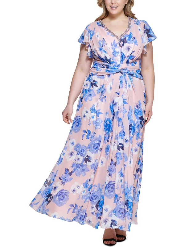 Evening DressPlus Womens Floral Maxi Fit & Flare Dress