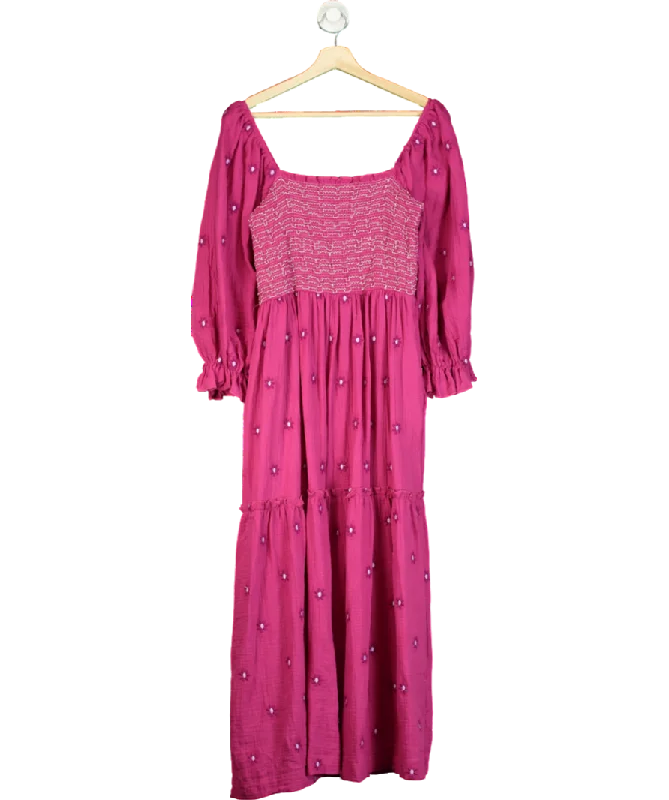 Tiered DressAmazon Purple Puff Sleeve Square Neck Flower Embroidered Maxi Dress UK L