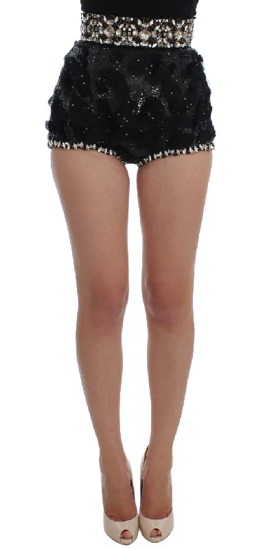 women's relaxed-fit shortsDolce & Gabbana Crystal Sequined Silk High Waist Women's Shorts