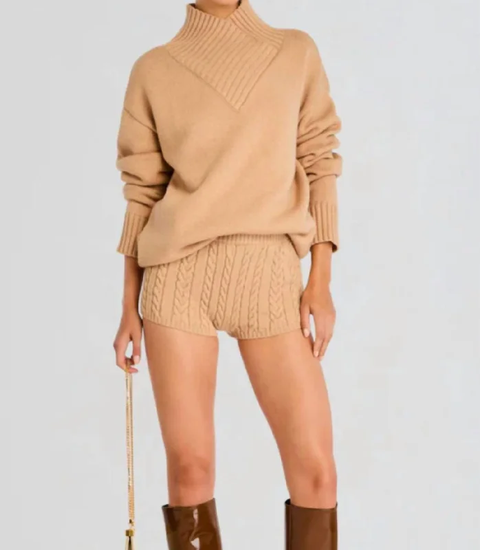 women's chiffon shortsMolly Cable Knit Hot Short In Tan