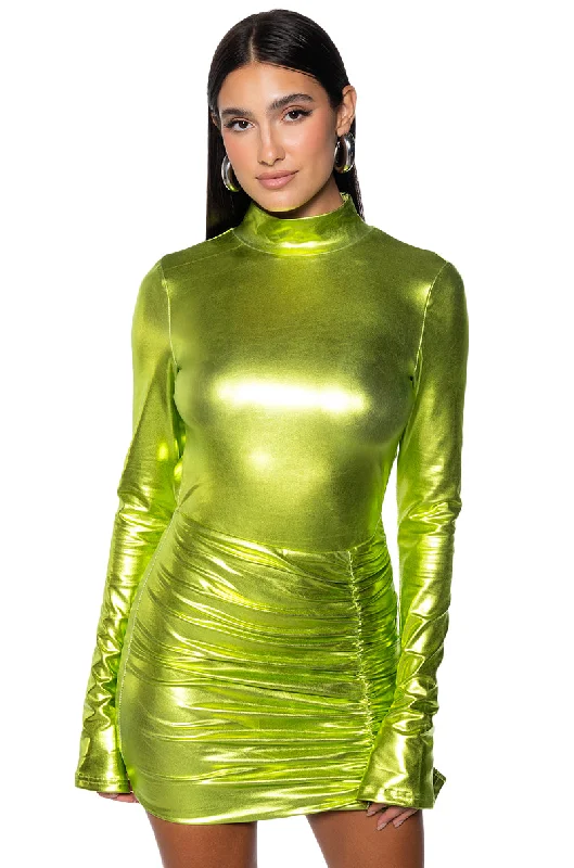 Minimalist DressIT GIRL METALLIC MINI DRESS IN GREEN