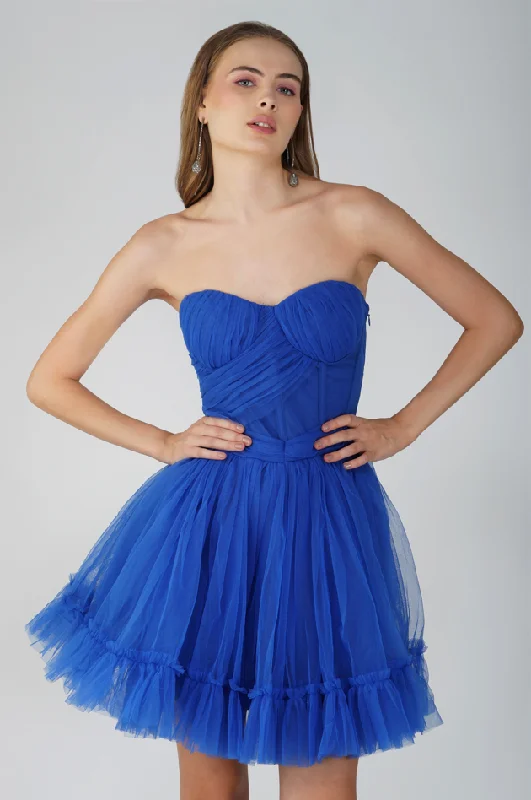 Backless DressLauren Cobalt Blue Tulle Mini Dress