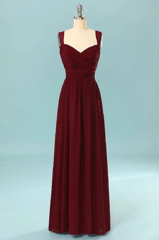 women's casual Friday dressesElegant Pleated Burgundy Bridesmaid Dress with Keyhole