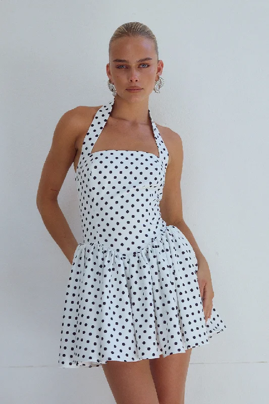 Satin DressWINSLOW MINI DRESS - WHITE POLKA