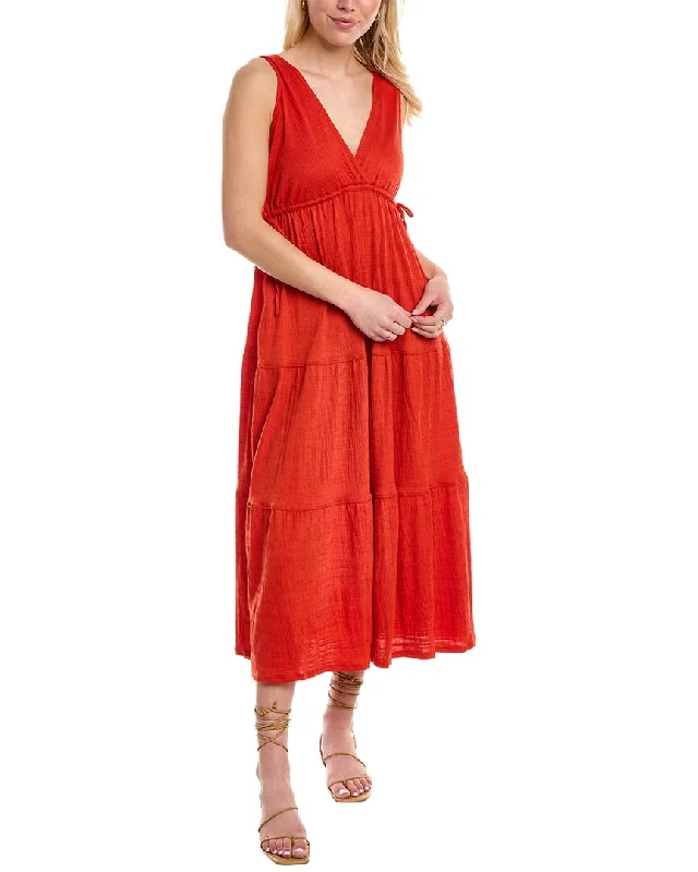 women's long-sleeved dressesMax Studio V-Neck Tiered Maxi Dress