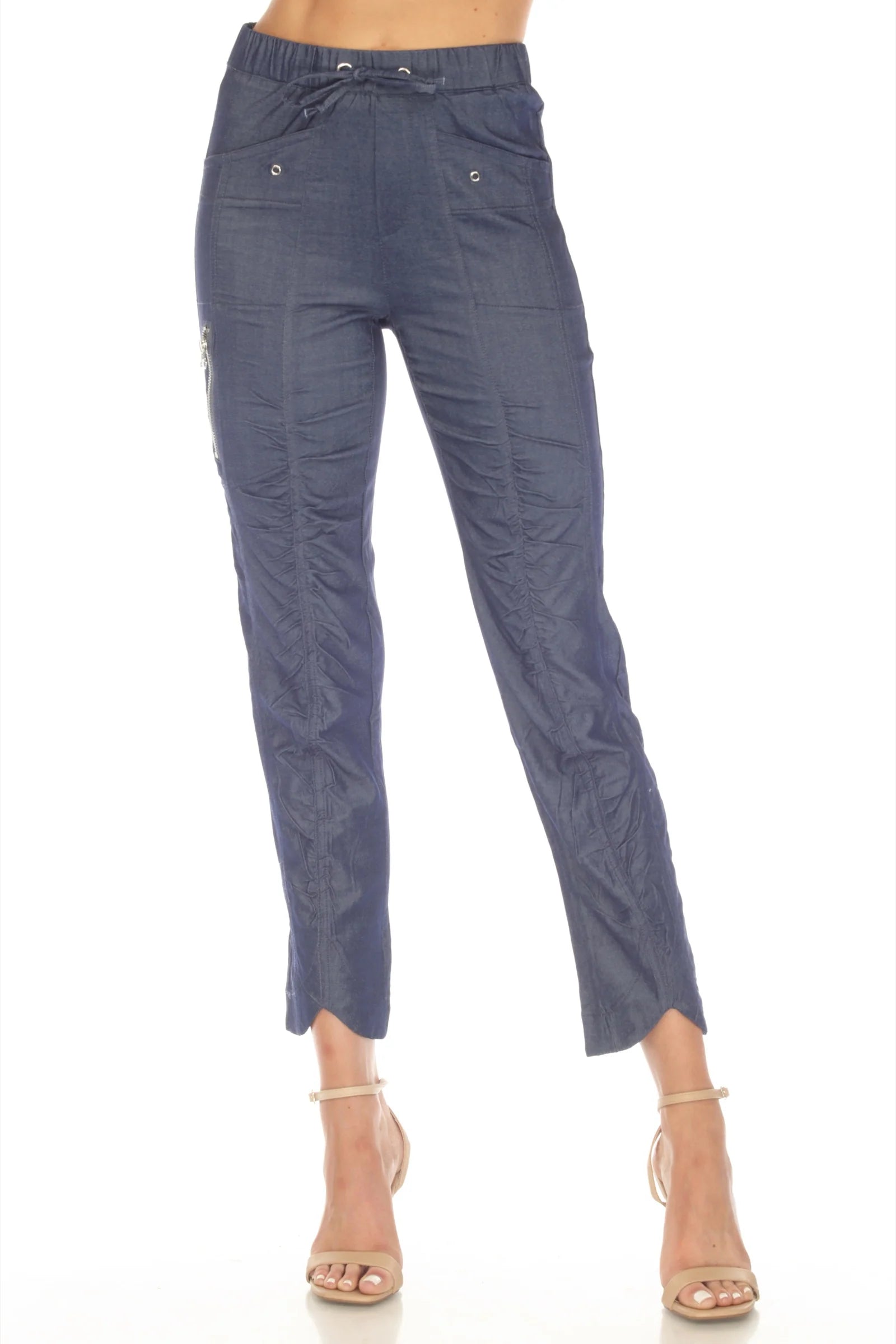 women's designer pantsRuched Scallop Cargo Pant