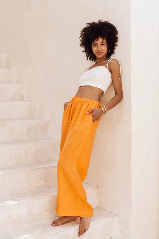 women's slim-fit pantsSUMMER Pants - mandarin orange linen