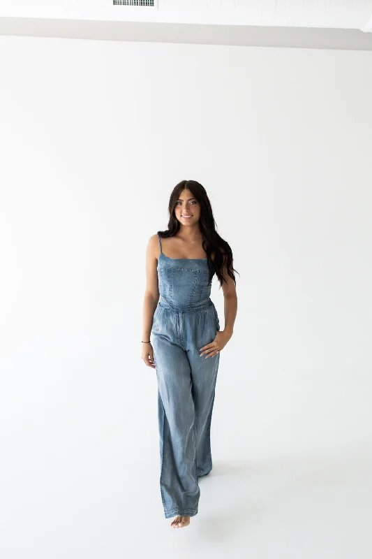 women's breathable pantsTiffany High Waisted Pleated Wide Leg Pant | Chambray